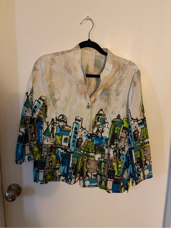 Jackets & Blazers - Abstract City Print Cropped Jacket - Blue & Green